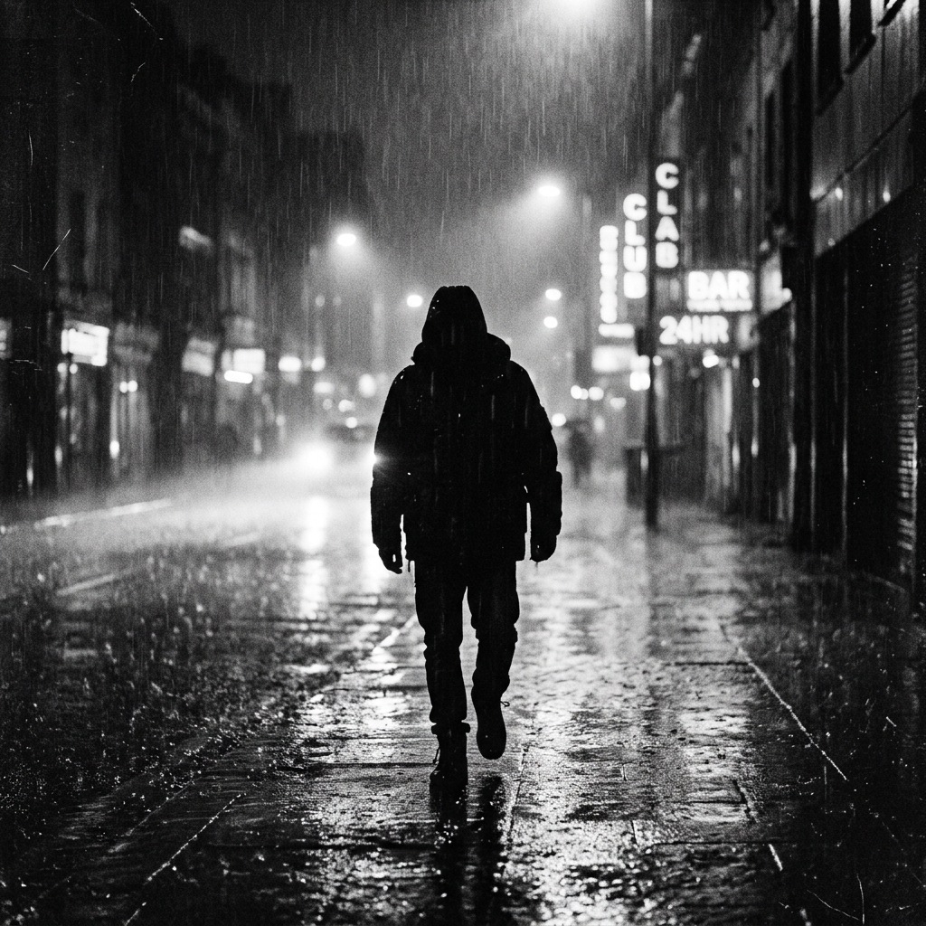 Silhouette in rain